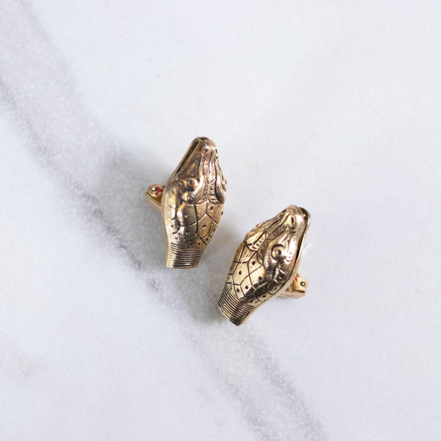 Vintage Whiting and Davis Gold Snake Head Earrings by Whiting and Davis - Vintage Meet Modern Vintage Jewelry - Chicago, Illinois - #oldhollywoodglamour #vintagemeetmodern #designervintage #jewelrybox #antiquejewelry #vintagejewelry