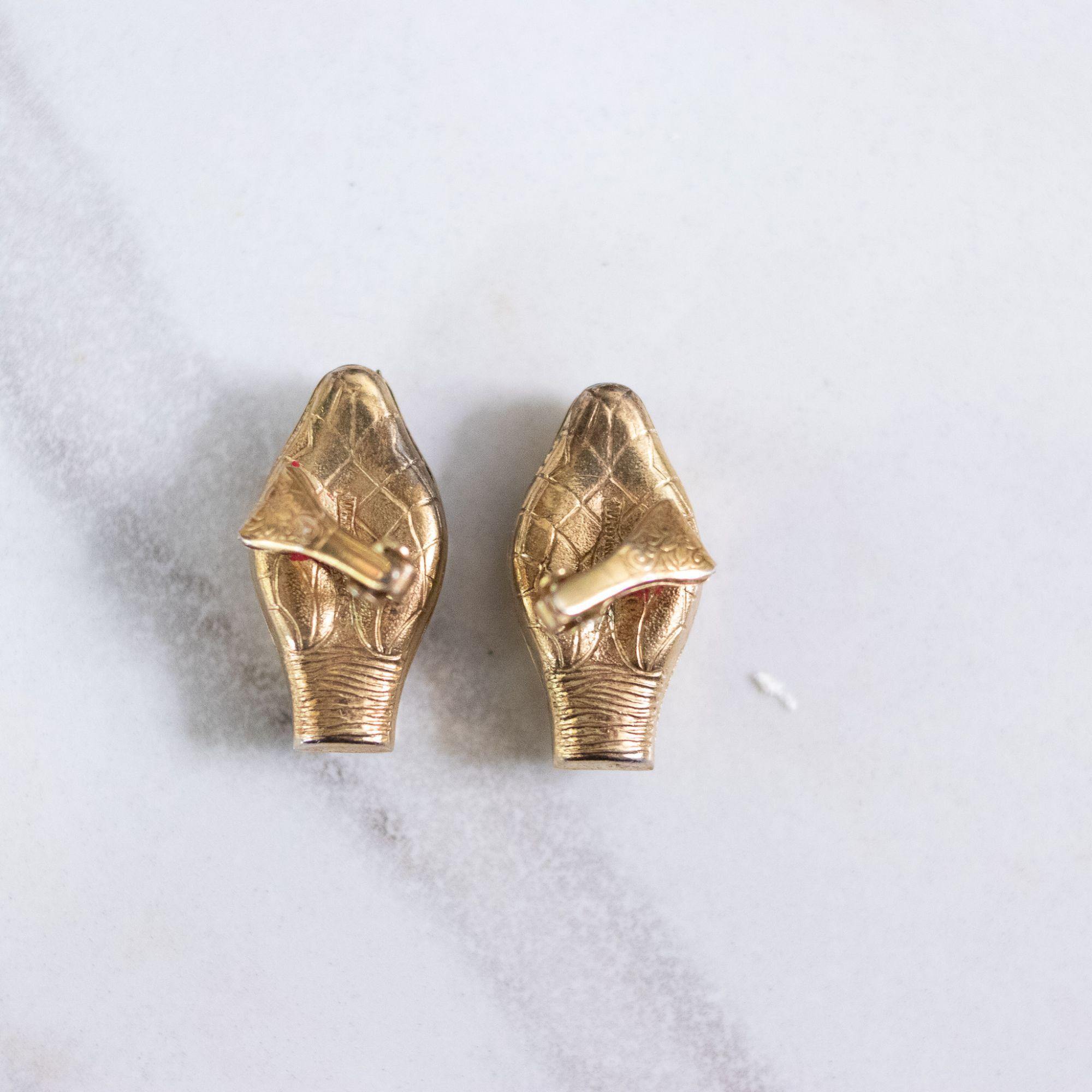Vintage Whiting and Davis Gold Snake Head Earrings by Whiting and Davis - Vintage Meet Modern Vintage Jewelry - Chicago, Illinois - #oldhollywoodglamour #vintagemeetmodern #designervintage #jewelrybox #antiquejewelry #vintagejewelry