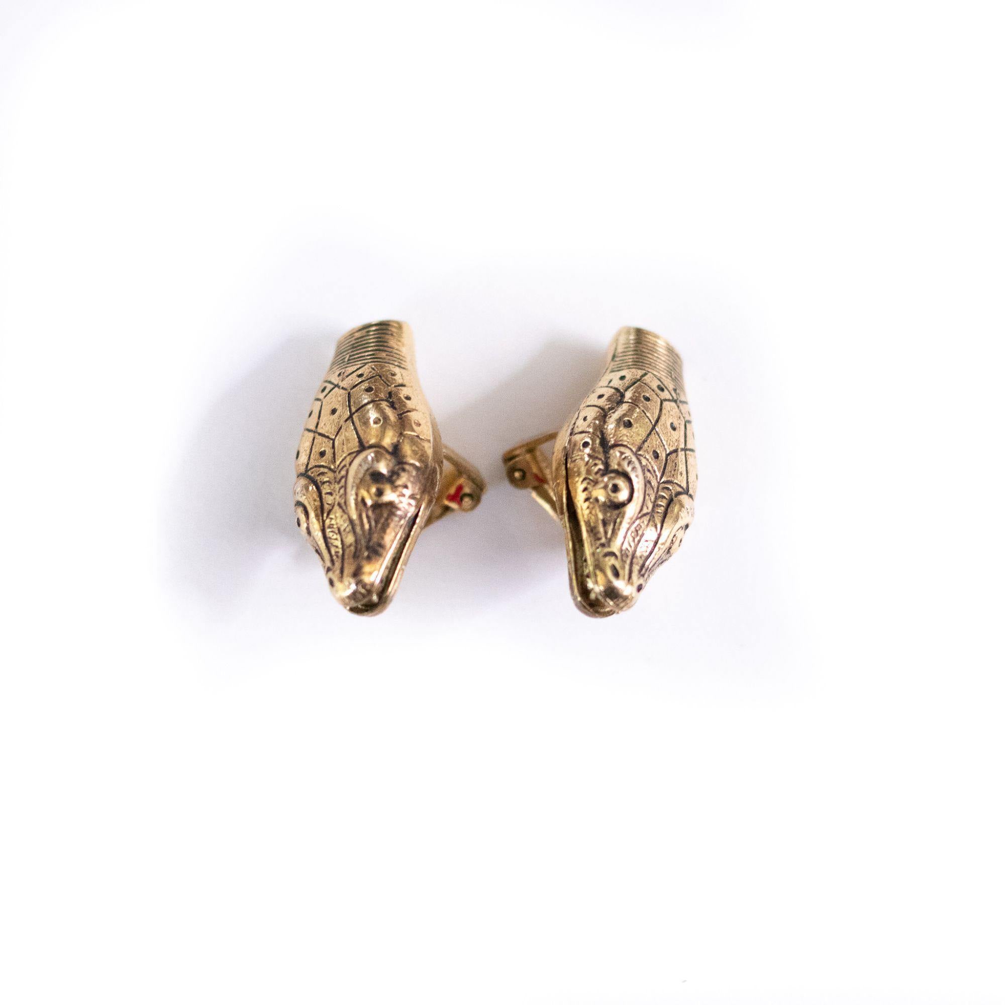 Vintage Whiting and Davis Gold Snake Head Earrings by Whiting and Davis - Vintage Meet Modern Vintage Jewelry - Chicago, Illinois - #oldhollywoodglamour #vintagemeetmodern #designervintage #jewelrybox #antiquejewelry #vintagejewelry