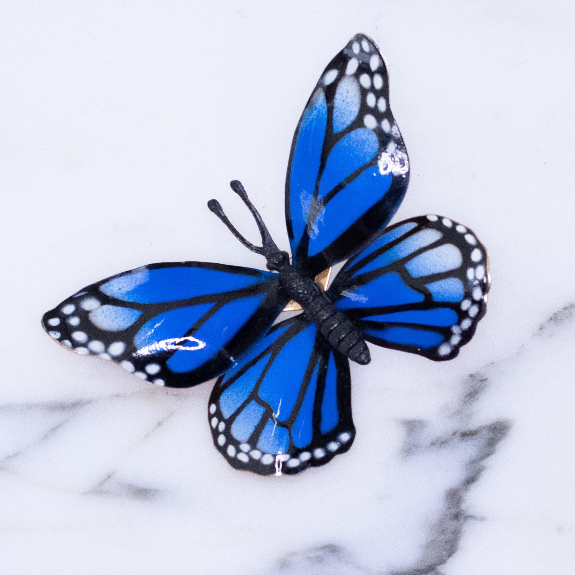 Vintage Blue and Black Monarch Butterfly Enamel Brooch by Unsigned Beauty - Vintage Meet Modern Vintage Jewelry - Chicago, Illinois - #oldhollywoodglamour #vintagemeetmodern #designervintage #jewelrybox #antiquejewelry #vintagejewelry