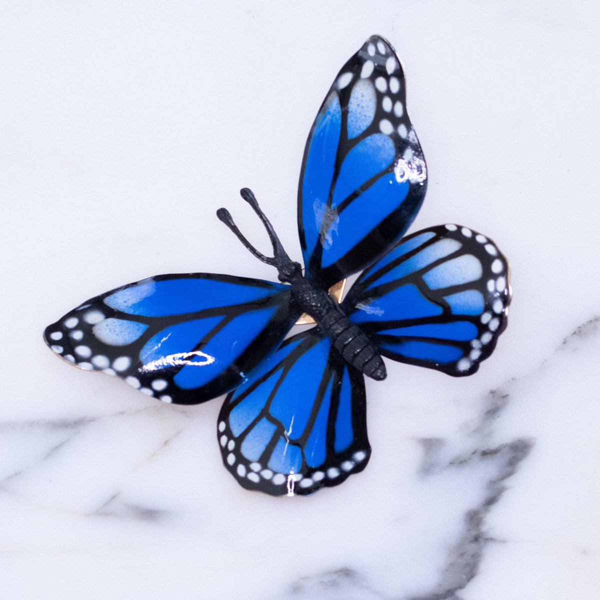 Vintage Blue and Black Monarch Butterfly Enamel Brooch