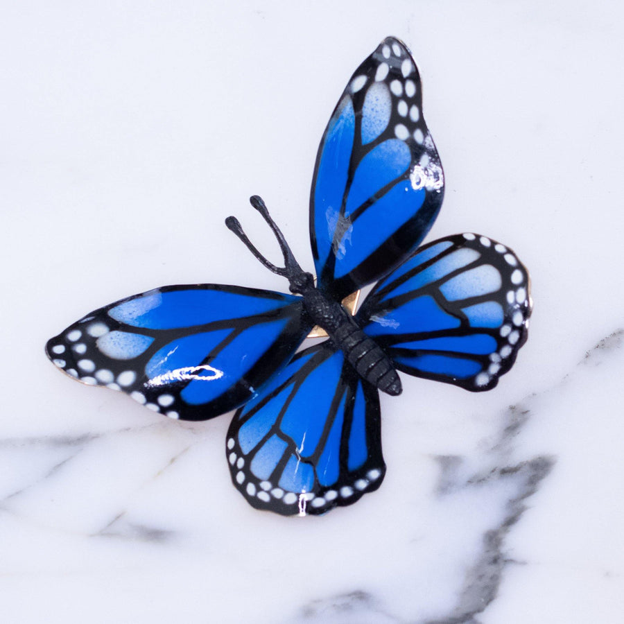 Vintage Blue and Black Monarch Butterfly Enamel Brooch by Unsigned Beauty - Vintage Meet Modern Vintage Jewelry - Chicago, Illinois - #oldhollywoodglamour #vintagemeetmodern #designervintage #jewelrybox #antiquejewelry #vintagejewelry
