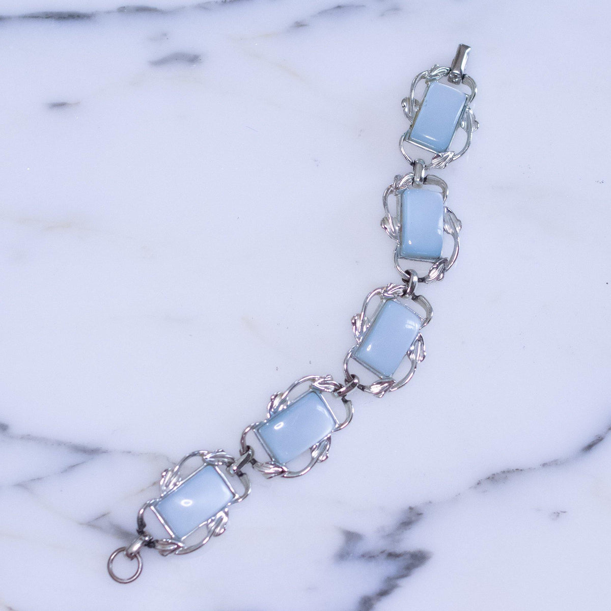 Vintage Light Blue and Silver Fold Over Bracelet