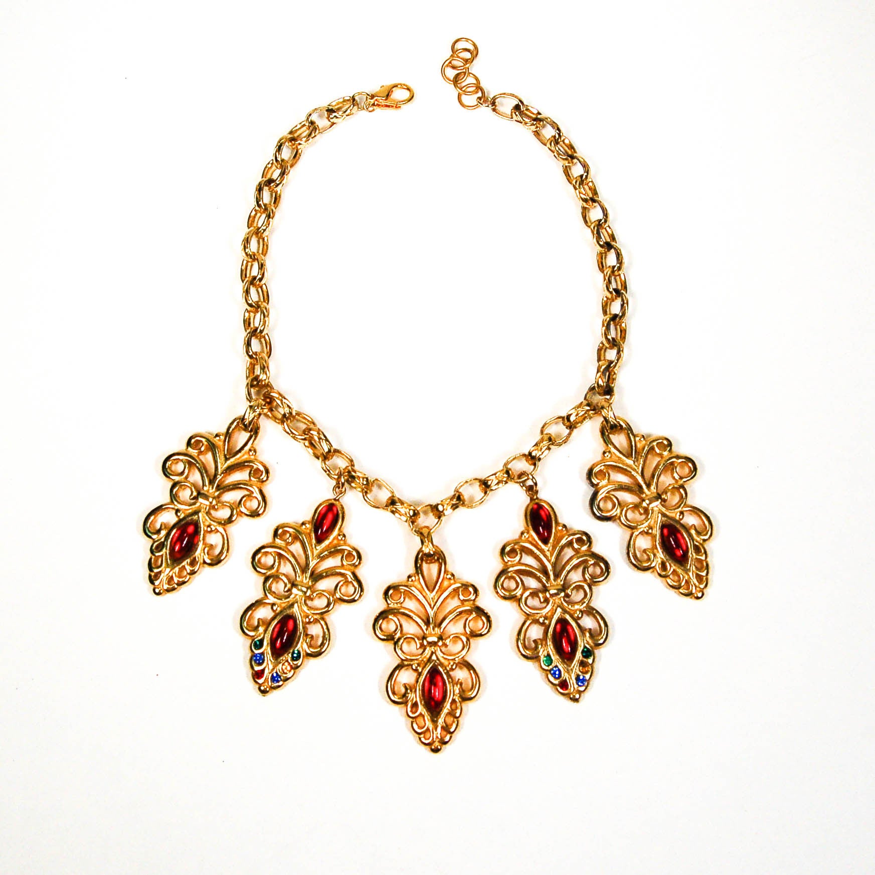 Escada Gold and Jewel Toned Charm Statement Necklace by Escada - Vintage Meet Modern Vintage Jewelry - Chicago, Illinois - #oldhollywoodglamour #vintagemeetmodern #designervintage #jewelrybox #antiquejewelry #vintagejewelry