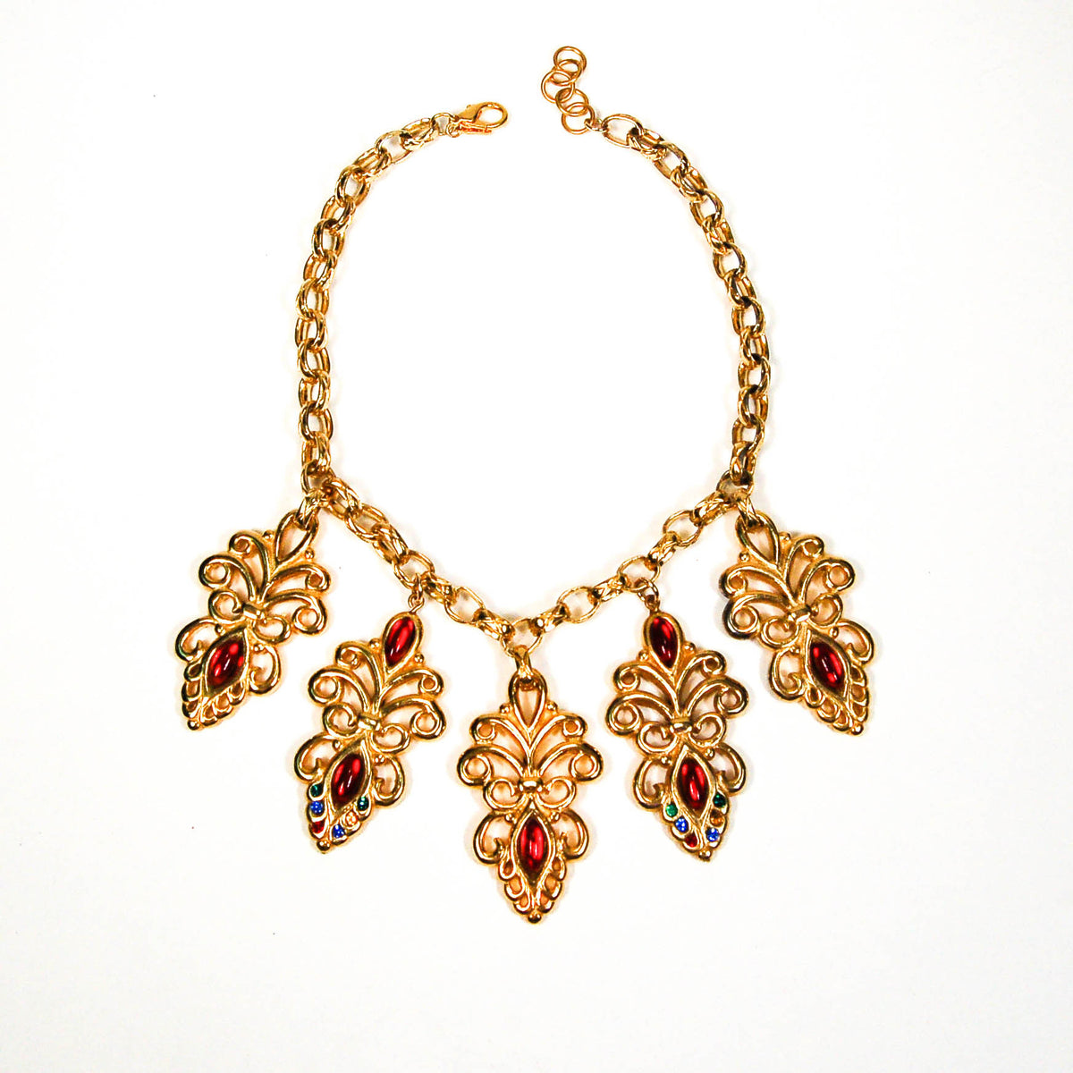 Escada Gold and Jewel Toned Charm Statement Necklace
