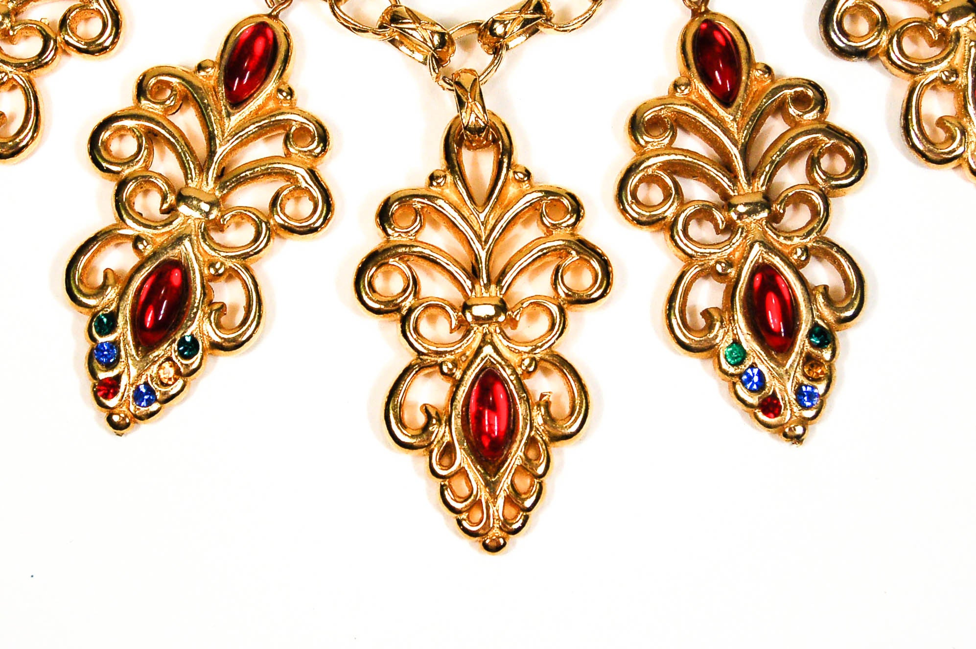 Escada Gold and Jewel Toned Charm Statement Necklace by Escada - Vintage Meet Modern Vintage Jewelry - Chicago, Illinois - #oldhollywoodglamour #vintagemeetmodern #designervintage #jewelrybox #antiquejewelry #vintagejewelry