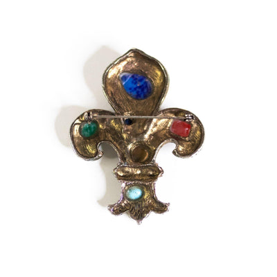 Vintage Fleur de Lis Brooch with Colorful Cabochons by Unsigned Beauty - Vintage Meet Modern Vintage Jewelry - Chicago, Illinois - #oldhollywoodglamour #vintagemeetmodern #designervintage #jewelrybox #antiquejewelry #vintagejewelry