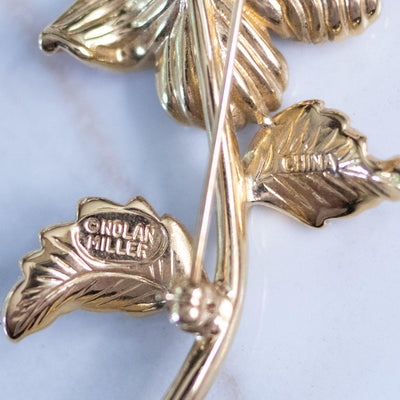 Vintage Coral Flower and Diamante Rhinestone Flower Brooch by Nolan Miller - Vintage Meet Modern Vintage Jewelry - Chicago, Illinois - #oldhollywoodglamour #vintagemeetmodern #designervintage #jewelrybox #antiquejewelry #vintagejewelry
