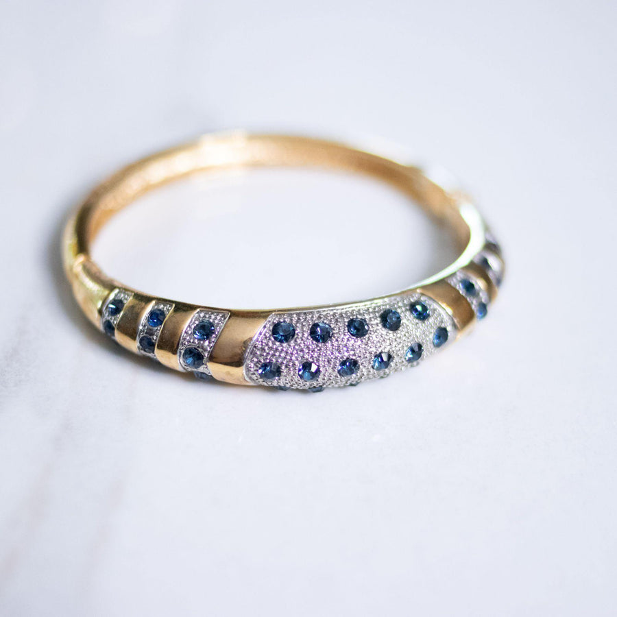 Vintage Sapphire and Diamante Bangle Bracelet by Unsigned Beauty - Vintage Meet Modern Vintage Jewelry - Chicago, Illinois - #oldhollywoodglamour #vintagemeetmodern #designervintage #jewelrybox #antiquejewelry #vintagejewelry