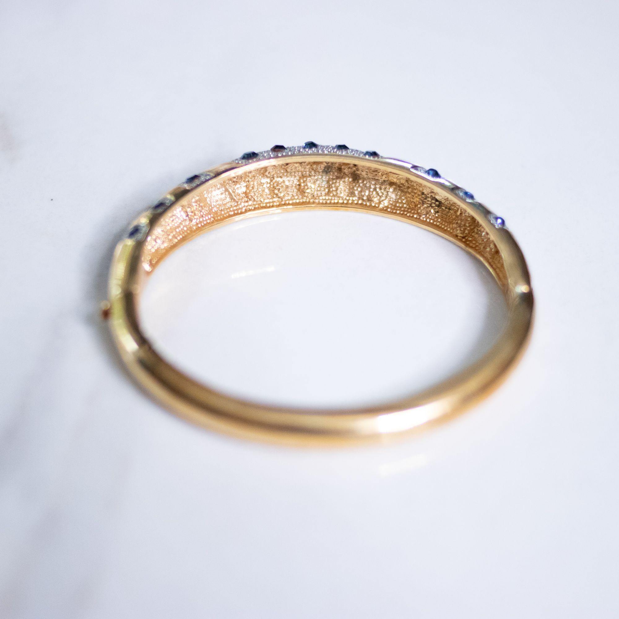 Vintage Sapphire and Diamante Bangle Bracelet by Unsigned Beauty - Vintage Meet Modern Vintage Jewelry - Chicago, Illinois - #oldhollywoodglamour #vintagemeetmodern #designervintage #jewelrybox #antiquejewelry #vintagejewelry