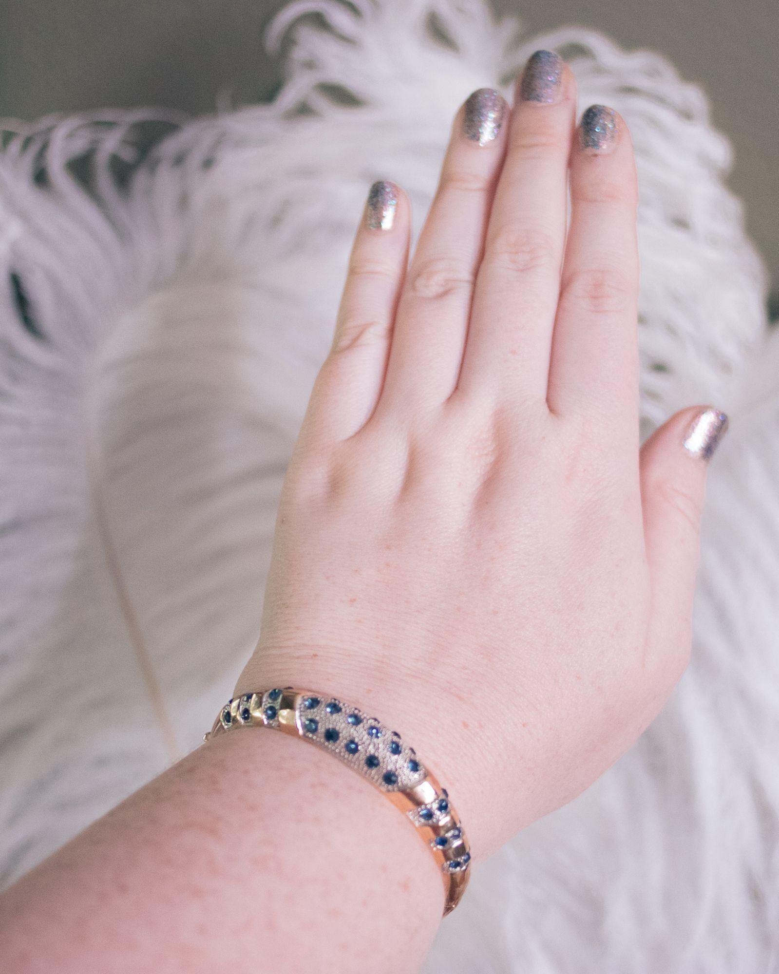 Vintage Sapphire and Diamante Bangle Bracelet by Unsigned Beauty - Vintage Meet Modern Vintage Jewelry - Chicago, Illinois - #oldhollywoodglamour #vintagemeetmodern #designervintage #jewelrybox #antiquejewelry #vintagejewelry