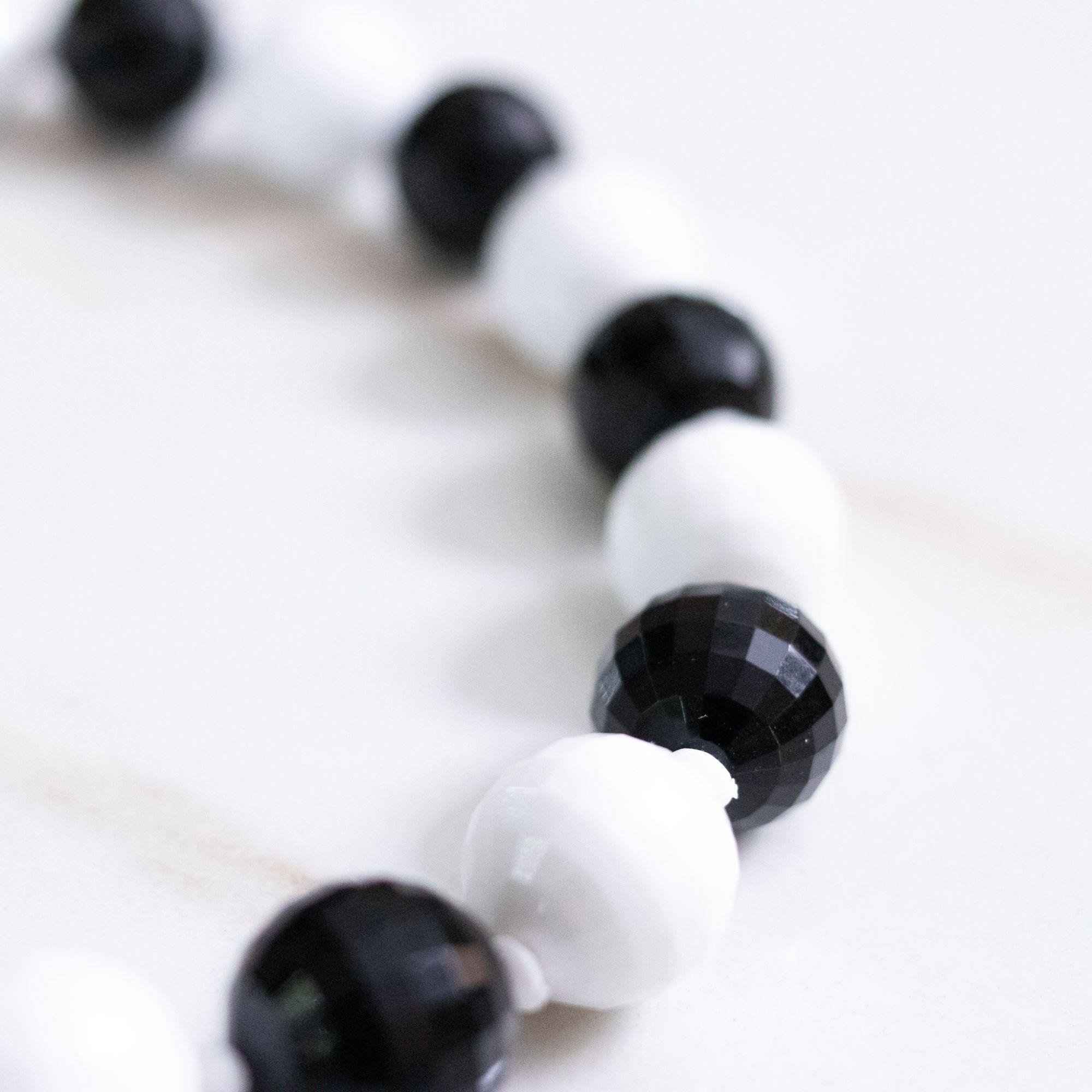 Vintage Chunky Faceted Black and White Lucite Beaded Necklace by Made in Hong Kong - Vintage Meet Modern Vintage Jewelry - Chicago, Illinois - #oldhollywoodglamour #vintagemeetmodern #designervintage #jewelrybox #antiquejewelry #vintagejewelry