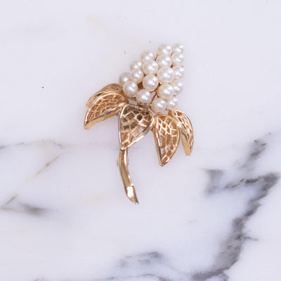 Vintage Crown Trifari Flower Brooch with Faux Pearls by Vintage Meet Modern  - Vintage Meet Modern Vintage Jewelry - Chicago, Illinois - #oldhollywoodglamour #vintagemeetmodern #designervintage #jewelrybox #antiquejewelry #vintagejewelry