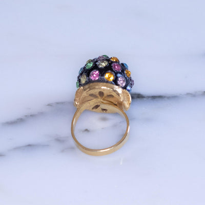 Vintage Black Lucite with Multicolor Rhinestone Ring by Unsigned - Vintage Meet Modern Vintage Jewelry - Chicago, Illinois - #oldhollywoodglamour #vintagemeetmodern #designervintage #jewelrybox #antiquejewelry #vintagejewelry