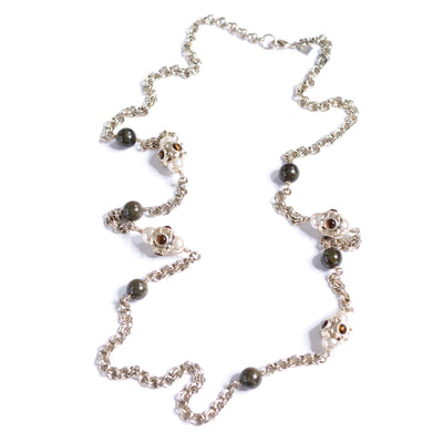 Vintage Gold Chain Necklace with Pearl Stations and Olive Lucite Beads by Vintage Meet Modern - Vintage Meet Modern Vintage Jewelry - Chicago, Illinois - #oldhollywoodglamour #vintagemeetmodern #designervintage #jewelrybox #antiquejewelry #vintagejewelry