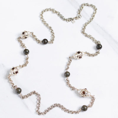 Vintage Gold Chain Necklace with Pearl Stations and Olive Lucite Beads by Vintage Meet Modern - Vintage Meet Modern Vintage Jewelry - Chicago, Illinois - #oldhollywoodglamour #vintagemeetmodern #designervintage #jewelrybox #antiquejewelry #vintagejewelry