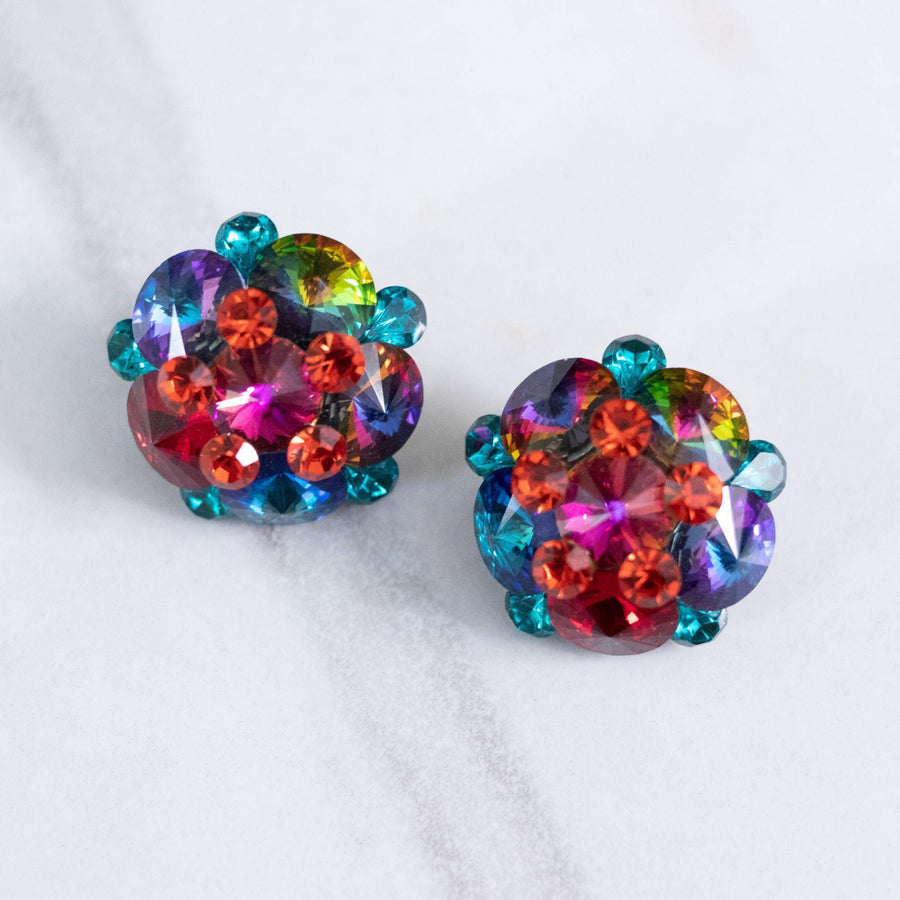 Vintage Rainbow Rhinestone Cluster Statement Earrings by Unsigned Beauty - Vintage Meet Modern Vintage Jewelry - Chicago, Illinois - #oldhollywoodglamour #vintagemeetmodern #designervintage #jewelrybox #antiquejewelry #vintagejewelry