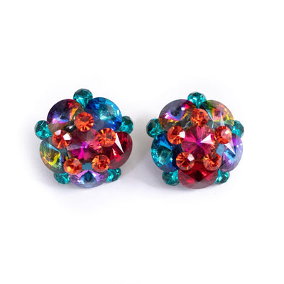 Vintage Rainbow Rhinestone Cluster Statement Earrings by Unsigned Beauty - Vintage Meet Modern Vintage Jewelry - Chicago, Illinois - #oldhollywoodglamour #vintagemeetmodern #designervintage #jewelrybox #antiquejewelry #vintagejewelry