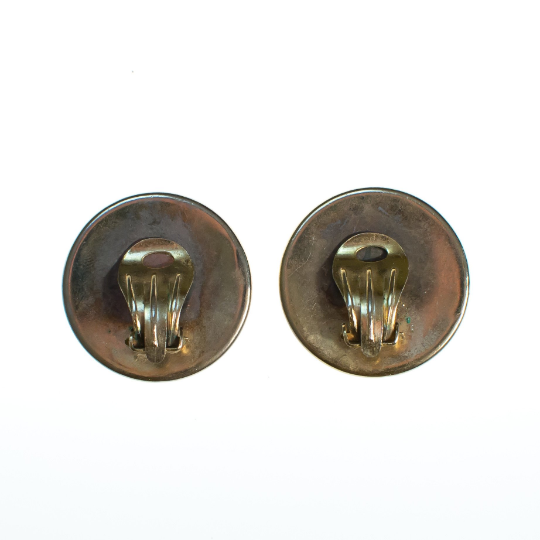 Vintage Silver and Gold Damascene Round Disc Earrings by Vintage Meet Modern - Vintage Meet Modern Vintage Jewelry - Chicago, Illinois - #oldhollywoodglamour #vintagemeetmodern #designervintage #jewelrybox #antiquejewelry #vintagejewelry