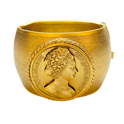 Couture Style French Coin Cuff Bracelet by Vintage Meet Modern  - Vintage Meet Modern Vintage Jewelry - Chicago, Illinois - #oldhollywoodglamour #vintagemeetmodern #designervintage #jewelrybox #antiquejewelry #vintagejewelry