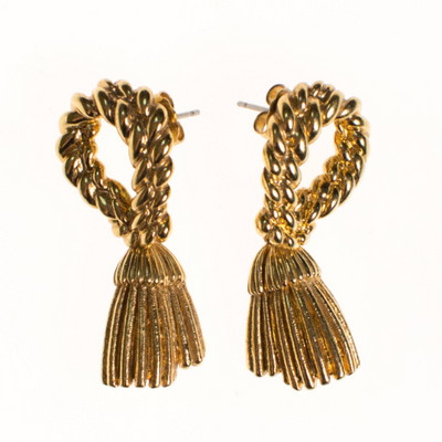 Vintage St John Couture Gold Tassel Earrings, Pierced, Dangling by Vintage Meet Modern  - Vintage Meet Modern Vintage Jewelry - Chicago, Illinois - #oldhollywoodglamour #vintagemeetmodern #designervintage #jewelrybox #antiquejewelry #vintagejewelry