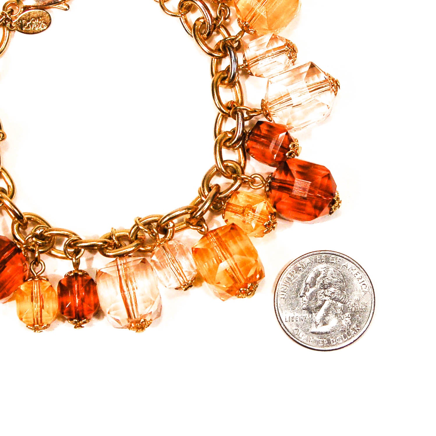 Vintage Joan Rivers Bracelet with Citrine and Topaz Lucite Faceted Crystal Charms by Joan Rivers - Vintage Meet Modern Vintage Jewelry - Chicago, Illinois - #oldhollywoodglamour #vintagemeetmodern #designervintage #jewelrybox #antiquejewelry #vintagejewelry