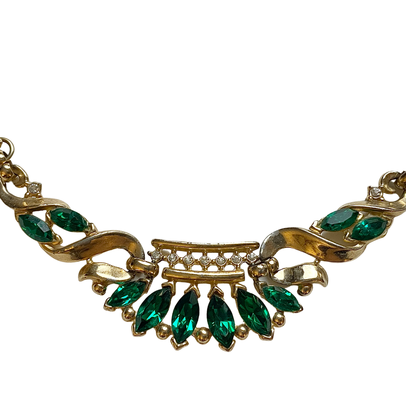 1950s Emerald Crystal and Diamante Necklace by Vintage Meet Modern - Vintage Meet Modern Vintage Jewelry - Chicago, Illinois - #oldhollywoodglamour #vintagemeetmodern #designervintage #jewelrybox #antiquejewelry #vintagejewelry
