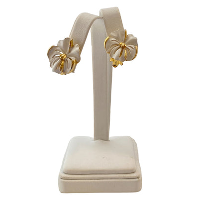 White and Gold Pansy Earrings by Unsigned Beauty - Vintage Meet Modern Vintage Jewelry - Chicago, Illinois - #oldhollywoodglamour #vintagemeetmodern #designervintage #jewelrybox #antiquejewelry #vintagejewelry