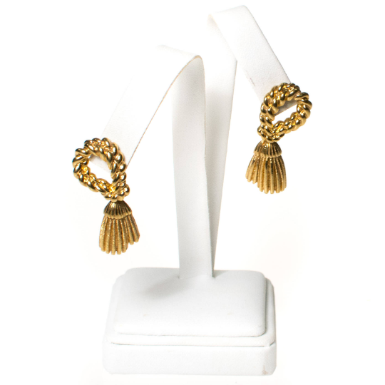 Vintage St John Couture Gold Tassel Earrings, Pierced, Dangling by Vintage Meet Modern - Vintage Meet Modern Vintage Jewelry - Chicago, Illinois - #oldhollywoodglamour #vintagemeetmodern #designervintage #jewelrybox #antiquejewelry #vintagejewelry
