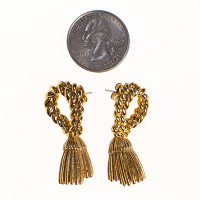 Vintage St John Couture Gold Tassel Earrings, Pierced, Dangling by Vintage Meet Modern  - Vintage Meet Modern Vintage Jewelry - Chicago, Illinois - #oldhollywoodglamour #vintagemeetmodern #designervintage #jewelrybox #antiquejewelry #vintagejewelry