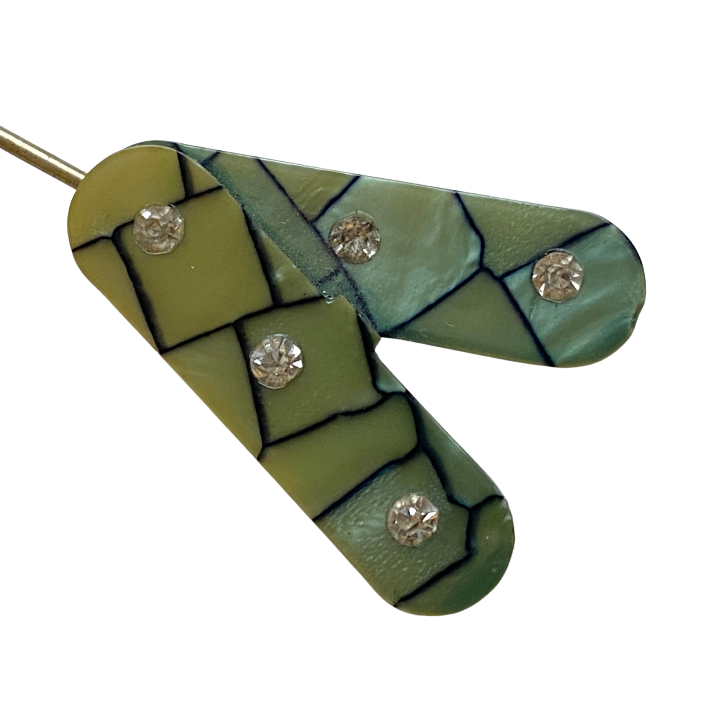 1930s Green and Black "X" Jabot Brooch by Vintage Meet Modern - Vintage Meet Modern Vintage Jewelry - Chicago, Illinois - #oldhollywoodglamour #vintagemeetmodern #designervintage #jewelrybox #antiquejewelry #vintagejewelry