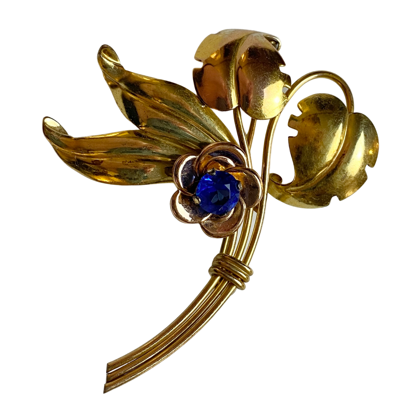 H Iskin 1/20 12Kt Gold Blue Crystal Flower Brooch by Vintage Meet Modern - Vintage Meet Modern Vintage Jewelry - Chicago, Illinois - #oldhollywoodglamour #vintagemeetmodern #designervintage #jewelrybox #antiquejewelry #vintagejewelry