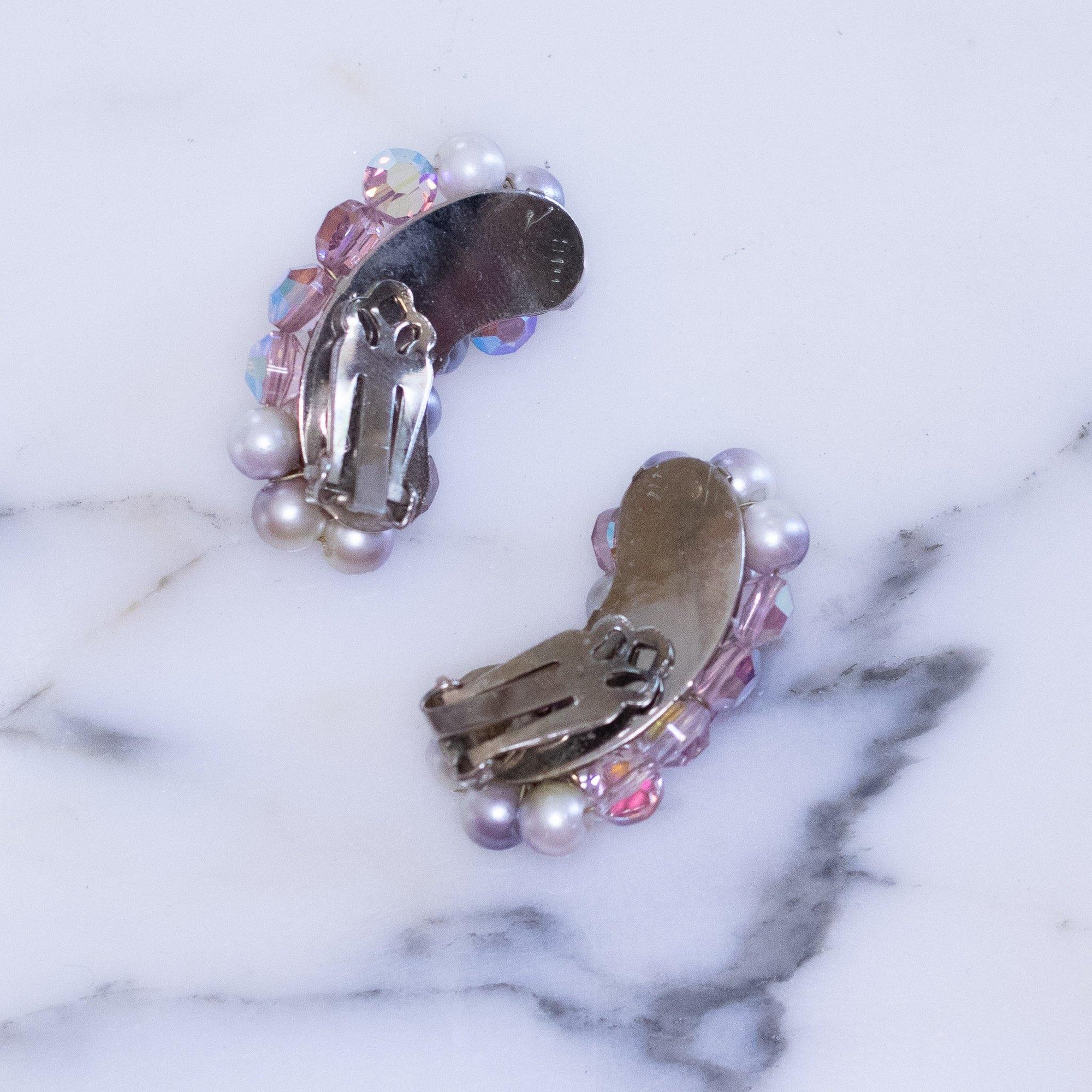 Vintage Lavender and Faux Pearl Ear Crawler Statement Earrings by Unsigned Beauty - Vintage Meet Modern Vintage Jewelry - Chicago, Illinois - #oldhollywoodglamour #vintagemeetmodern #designervintage #jewelrybox #antiquejewelry #vintagejewelry
