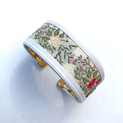 Vintage Floral Tapestry White Cuff Bracelet by Unsigned Beauty - Vintage Meet Modern Vintage Jewelry - Chicago, Illinois - #oldhollywoodglamour #vintagemeetmodern #designervintage #jewelrybox #antiquejewelry #vintagejewelry