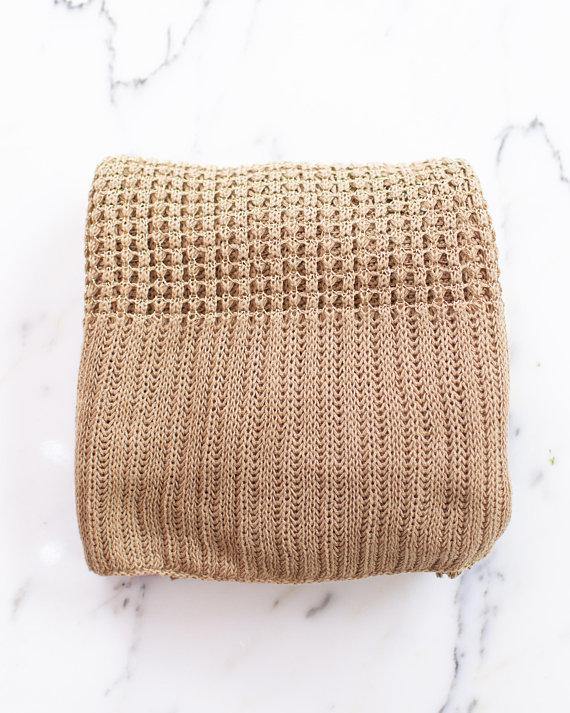 Betsy Johnson Beige and Gold Knitted Shawl Long Scarf Wrap by Betsy Johnson - Vintage Meet Modern Vintage Jewelry - Chicago, Illinois - #oldhollywoodglamour #vintagemeetmodern #designervintage #jewelrybox #antiquejewelry #vintagejewelry