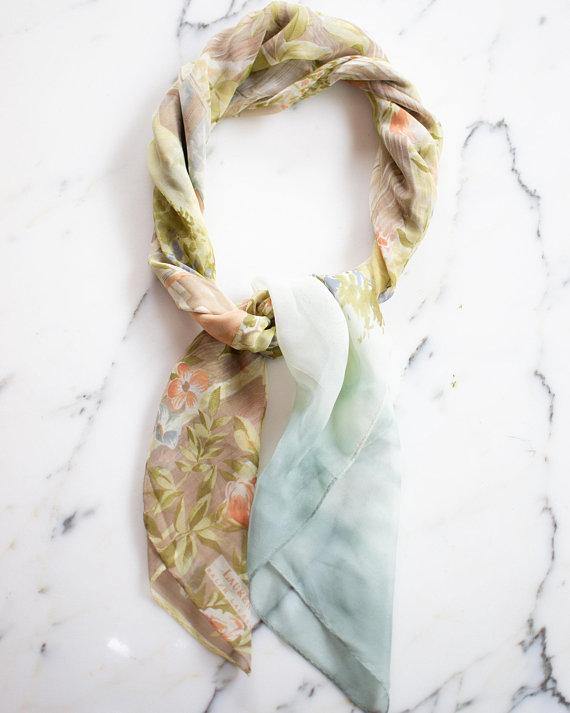 Ralph Lauren Birdhouse and Floral Design 100% Silk Scarf, Garden Scene by Ralph Lauren - Vintage Meet Modern Vintage Jewelry - Chicago, Illinois - #oldhollywoodglamour #vintagemeetmodern #designervintage #jewelrybox #antiquejewelry #vintagejewelry