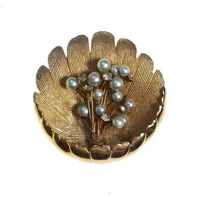 Vintage Gold Shell Brooch With Pearls and Rhinestones by 1960s - Vintage Meet Modern Vintage Jewelry - Chicago, Illinois - #oldhollywoodglamour #vintagemeetmodern #designervintage #jewelrybox #antiquejewelry #vintagejewelry