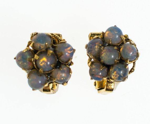 Vintage Petite Opaline Cluster Earrings, Clip On by 1950s - Vintage Meet Modern Vintage Jewelry - Chicago, Illinois - #oldhollywoodglamour #vintagemeetmodern #designervintage #jewelrybox #antiquejewelry #vintagejewelry