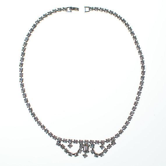 Vintage Rhinestone Bib Necklace by 1950s - Vintage Meet Modern Vintage Jewelry - Chicago, Illinois - #oldhollywoodglamour #vintagemeetmodern #designervintage #jewelrybox #antiquejewelry #vintagejewelry