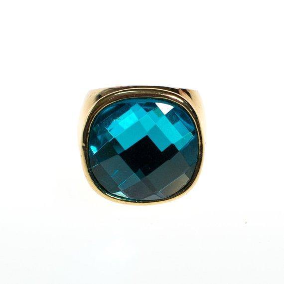 Vintage CN Design Ring, Blue Crystal Statement Ring, Size 8 1/2 by CN - Vintage Meet Modern Vintage Jewelry - Chicago, Illinois - #oldhollywoodglamour #vintagemeetmodern #designervintage #jewelrybox #antiquejewelry #vintagejewelry