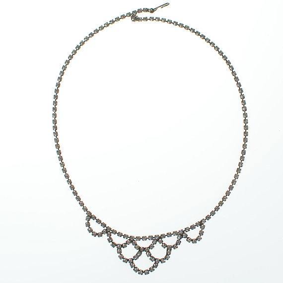 Vintage Rhinestone Bib Necklace, Silver Tone, Prong Set