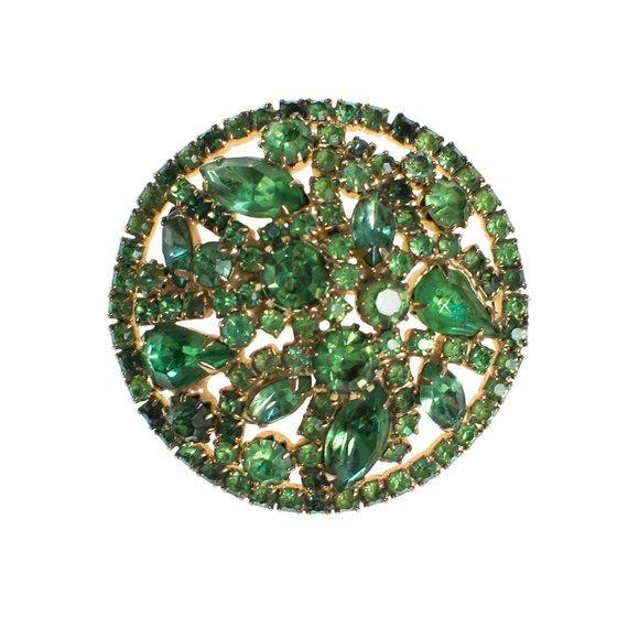 Vintage Green Rhinestone Brooch by 1960s - Vintage Meet Modern Vintage Jewelry - Chicago, Illinois - #oldhollywoodglamour #vintagemeetmodern #designervintage #jewelrybox #antiquejewelry #vintagejewelry
