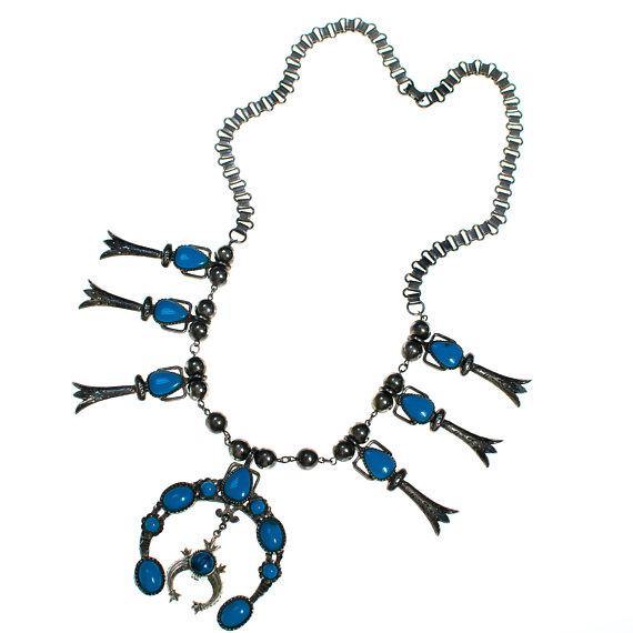 Vintage ART Mode Squash Turquoise Squash Blossom Necklace