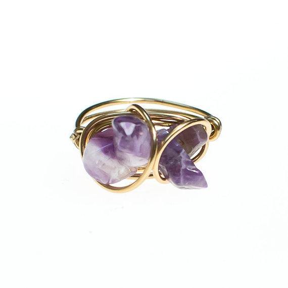 Vintage Artisan Amethyst Gold Wire Art Ring