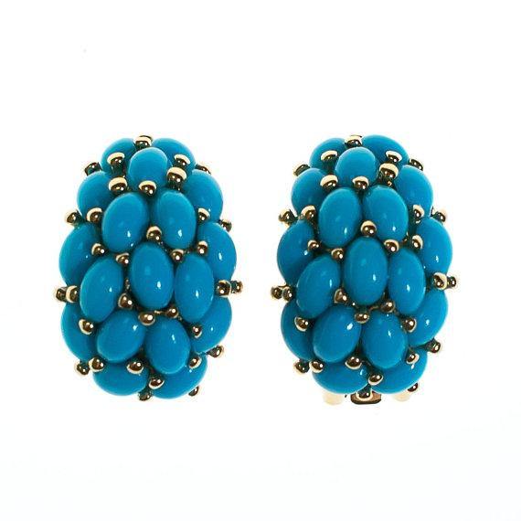Vintage Kenneth Jay Lane Turquoise Beaded Earrings, Clip On by Kenneth Jay Lane - Vintage Meet Modern Vintage Jewelry - Chicago, Illinois - #oldhollywoodglamour #vintagemeetmodern #designervintage #jewelrybox #antiquejewelry #vintagejewelry