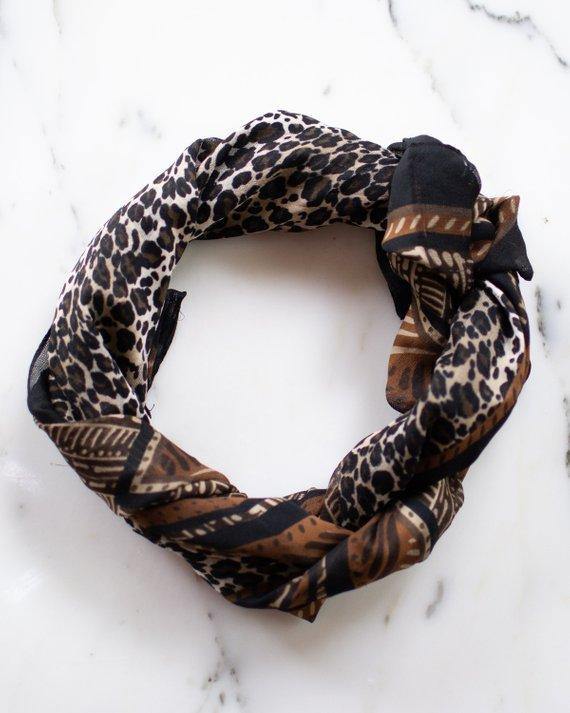 Liz Claiborne Brown and Black Geometric Design Scarf Leopard Print