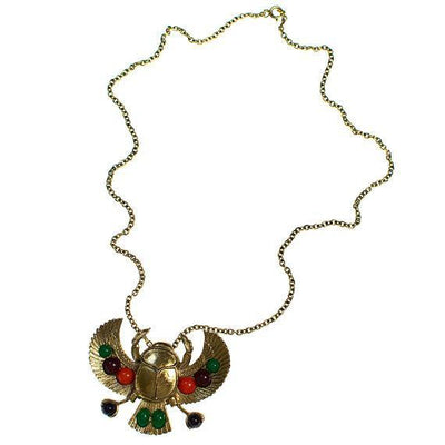 Gold tone Tutankhamun Winged Falcon Scarab Statement Necklace by Falcon Scarab - Vintage Meet Modern Vintage Jewelry - Chicago, Illinois - #oldhollywoodglamour #vintagemeetmodern #designervintage #jewelrybox #antiquejewelry #vintagejewelry