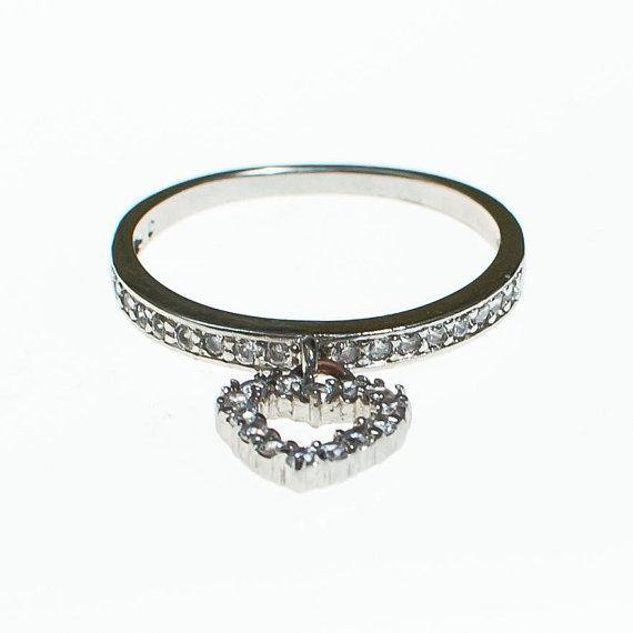 Vintage CZ Heart Charm Band Ring by CZ Heart - Vintage Meet Modern Vintage Jewelry - Chicago, Illinois - #oldhollywoodglamour #vintagemeetmodern #designervintage #jewelrybox #antiquejewelry #vintagejewelry
