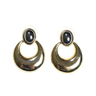 Vintage Hematite & Gold Doornocker Statement Earrings New Old Stock Pierced Earrings by 1970s - Vintage Meet Modern Vintage Jewelry - Chicago, Illinois - #oldhollywoodglamour #vintagemeetmodern #designervintage #jewelrybox #antiquejewelry #vintagejewelry