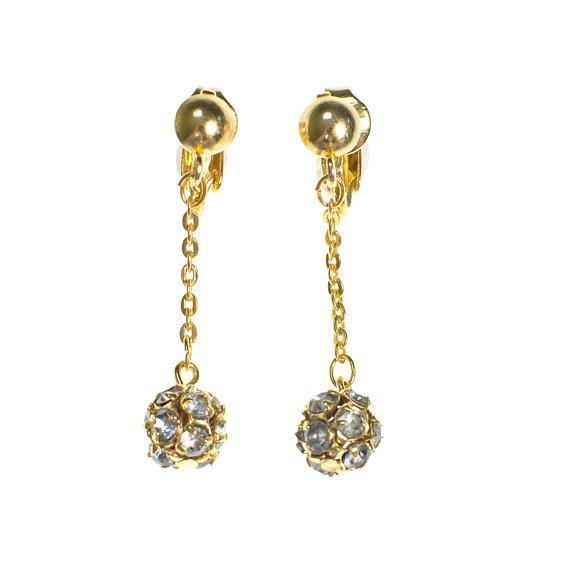 Vintage Diamond Look Rhinestone Drop Statemenent Earrings in Gold Tone
